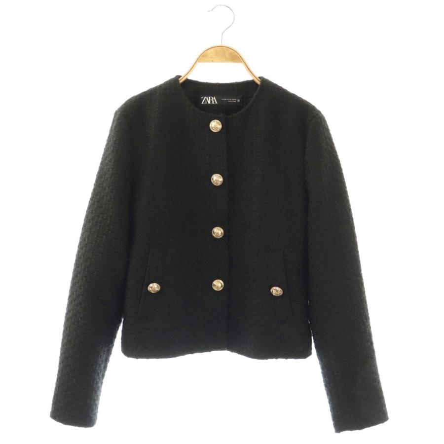 未使用級✨️ZARA ツイード調ノーカラージャケット S 黒　金ボタン　ブラック ZARA ザラ ツイードジャケット ノーカラー 黒 金ボタン｜Yahoo!フリマ