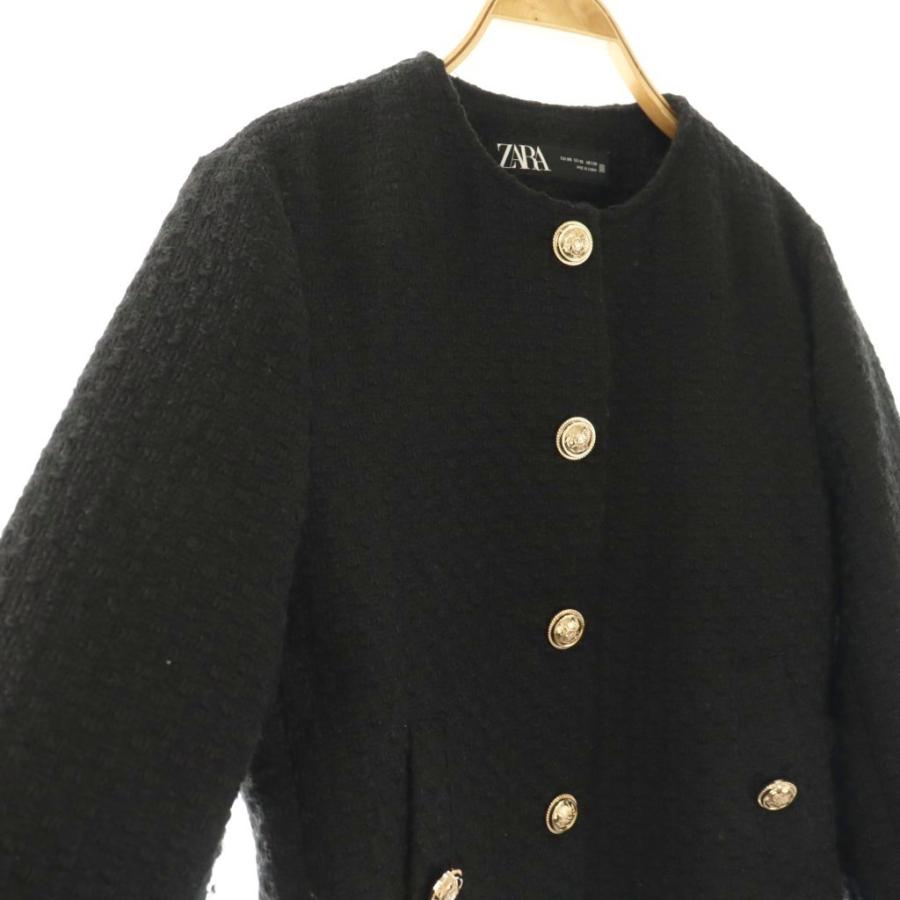 ZARA（ザラ） ノーカラージャケット ウール XS 黒 ブラック ツイード