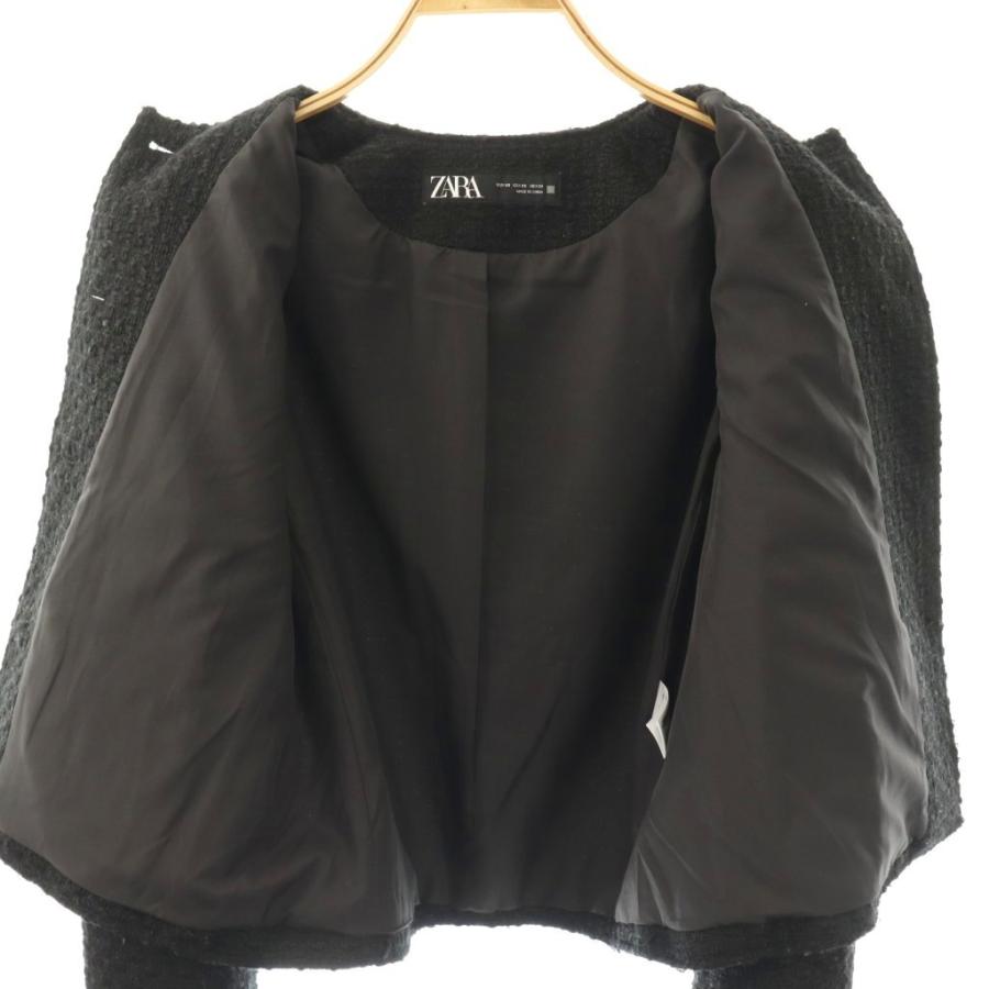 ZARA（ザラ） ノーカラージャケット ウール XS 黒 ブラック ツイード