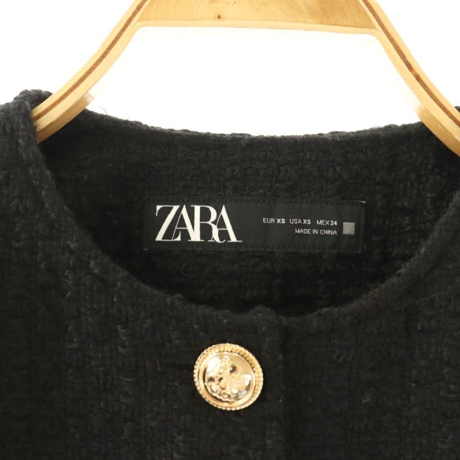 未使用級✨️ZARA ツイード調ノーカラージャケット S 黒　金ボタン　ブラック ZARA（ザラ） ツイードノーカラージャケット 金ボタン チェック S 黒