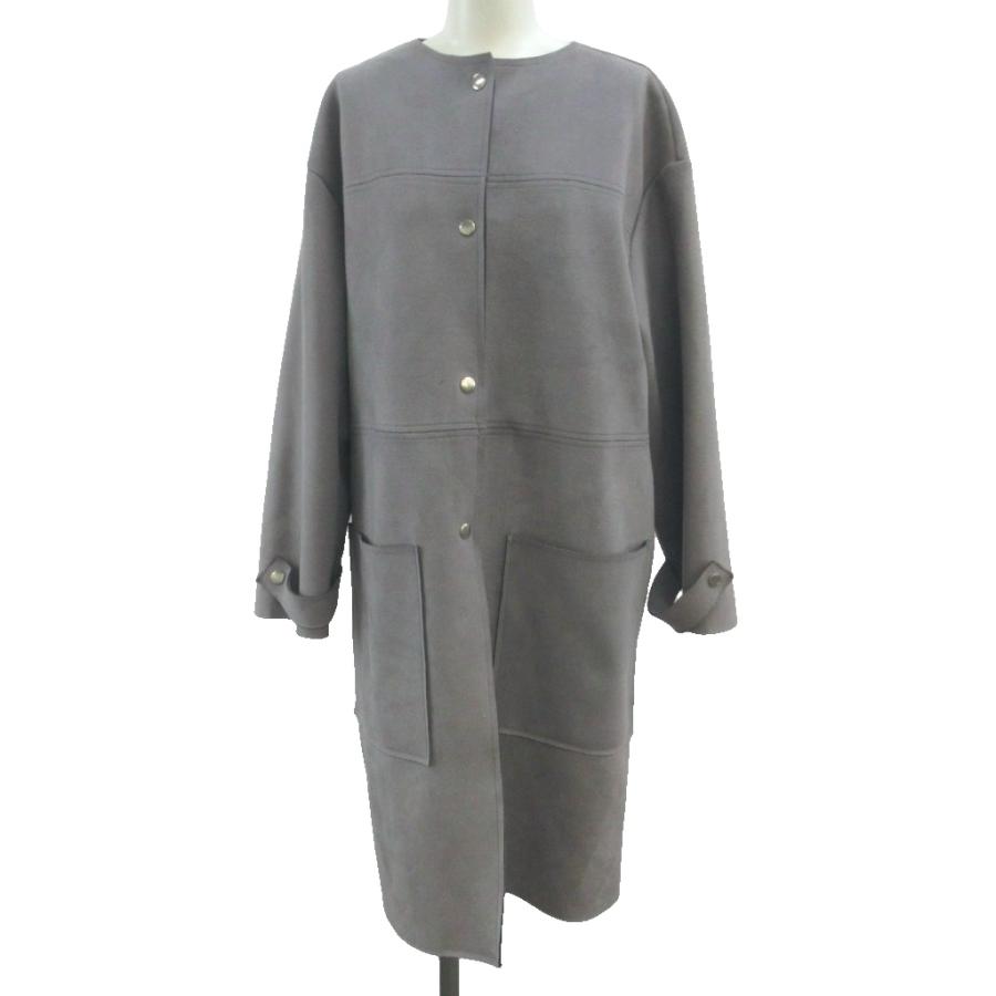 ZARA（ザラ） コート ジャケット M グレー ノーカラー 長袖 ロング丈 