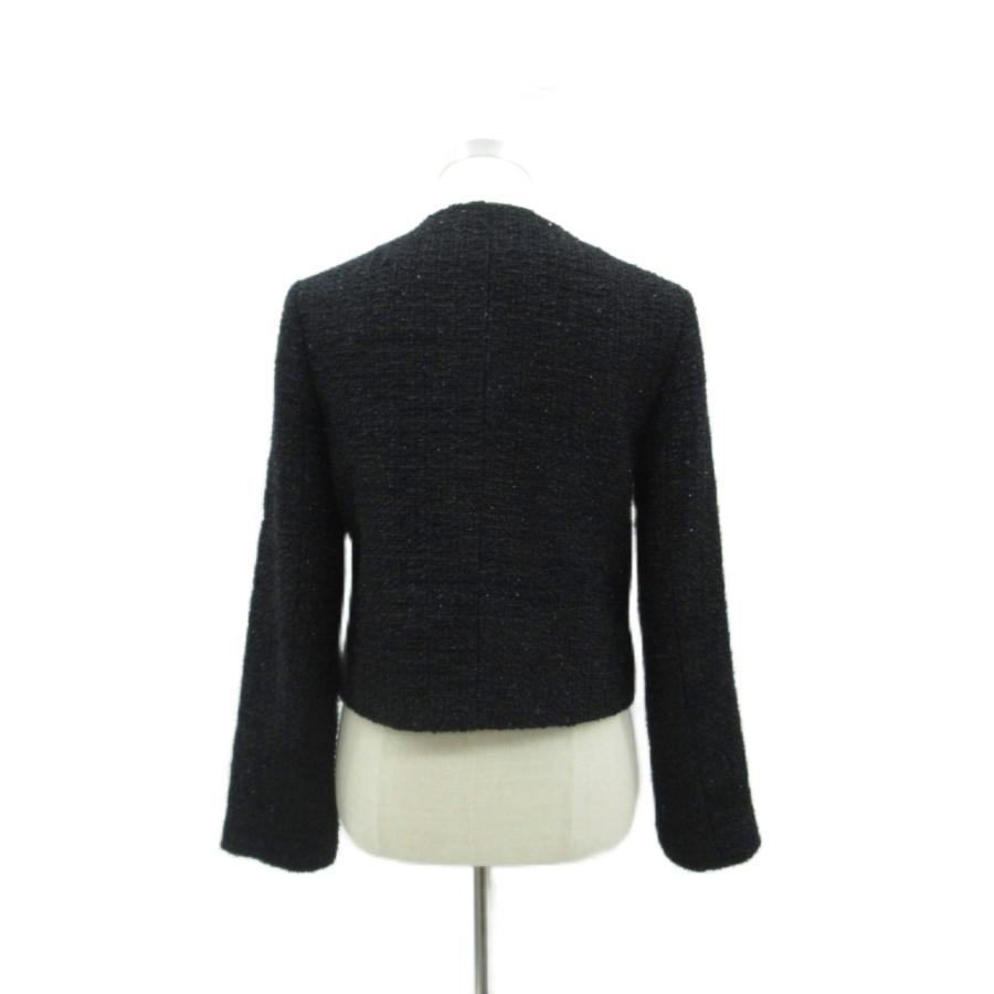 ZARA（ザラ） ノーカラーツイードジャケット XS 黒 ブラック ラウンド 