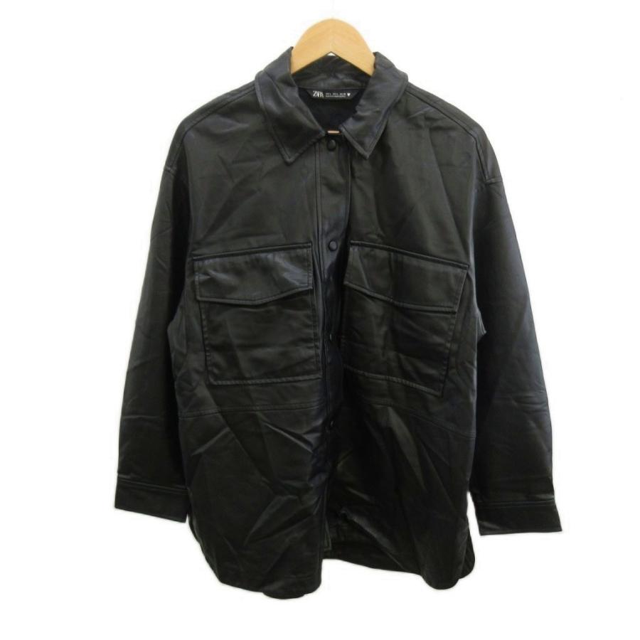 ZARA（ザラ） フェイクレザージャケット 上着 L 黒 ブラック 長袖 /RN