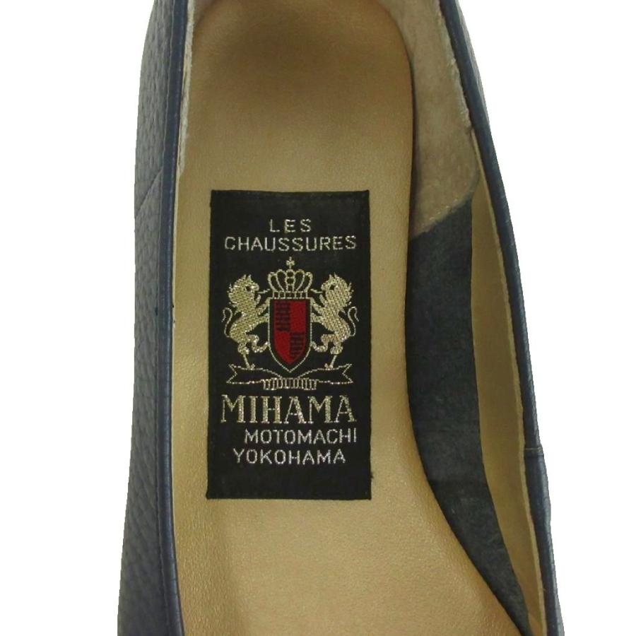 ミハマ MIHAMA パンプス レザー ラウンドトゥ ローヒール リボン 21.5