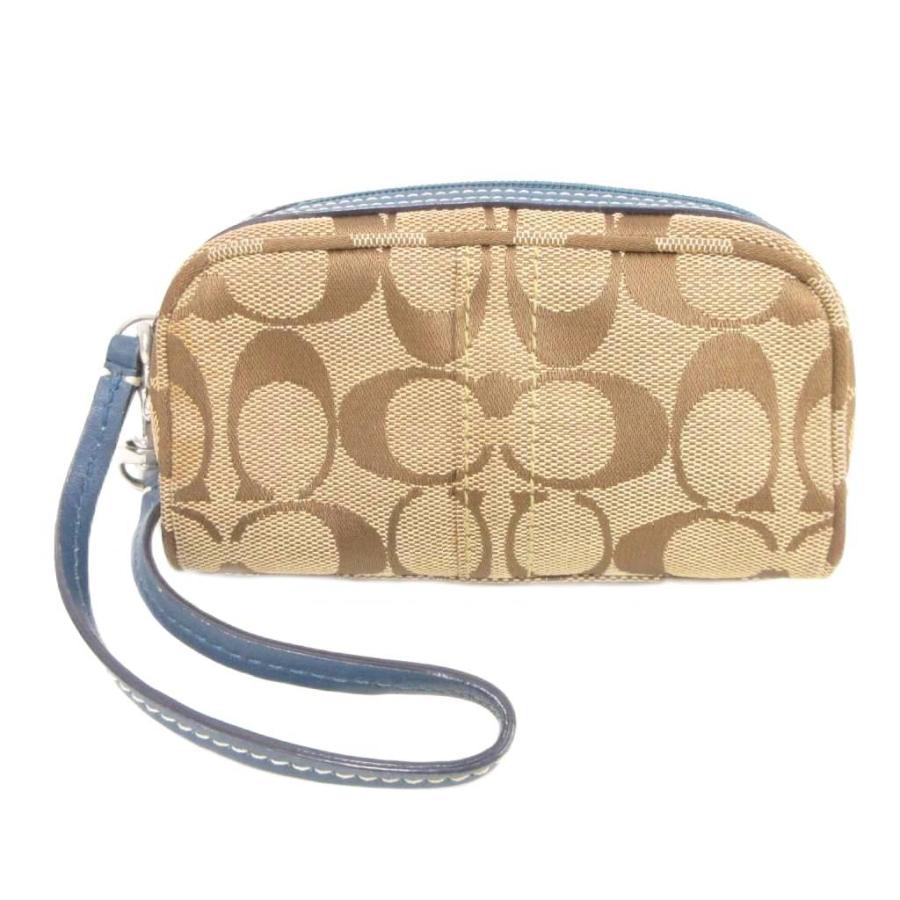 COACH（コーチ） ポーチ ベーシュ シグネチャー柄 ストラップ付き 