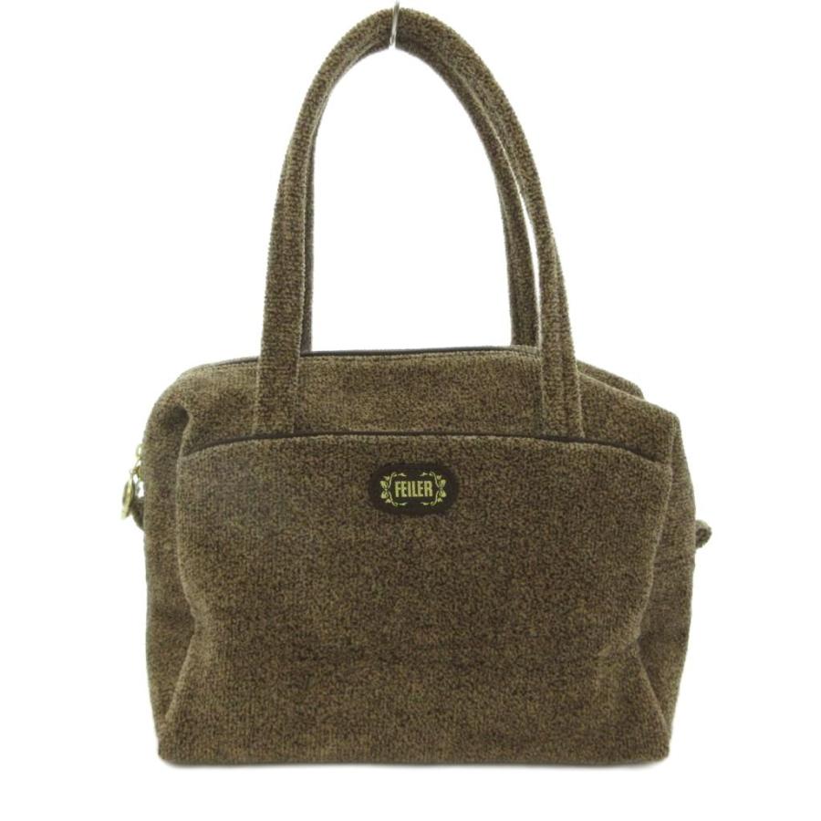 フェイラー FEILER 美品 ハンドバッグ 茶 ブラウン ロゴパッチ 