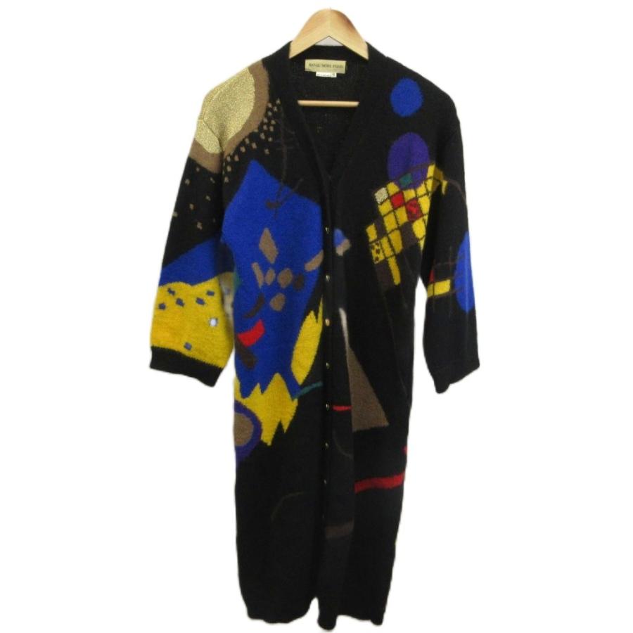 ハナエモリ HANAE MORI PARIS ロングニットカーディガン ウール M 黒 
