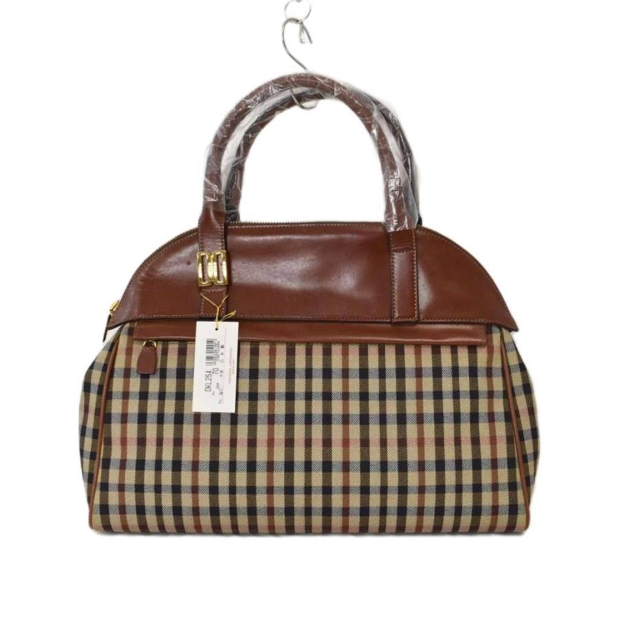 DAKS LONDON ハンドバッグ チェック柄 レザーハンドル ラウンドジップ 