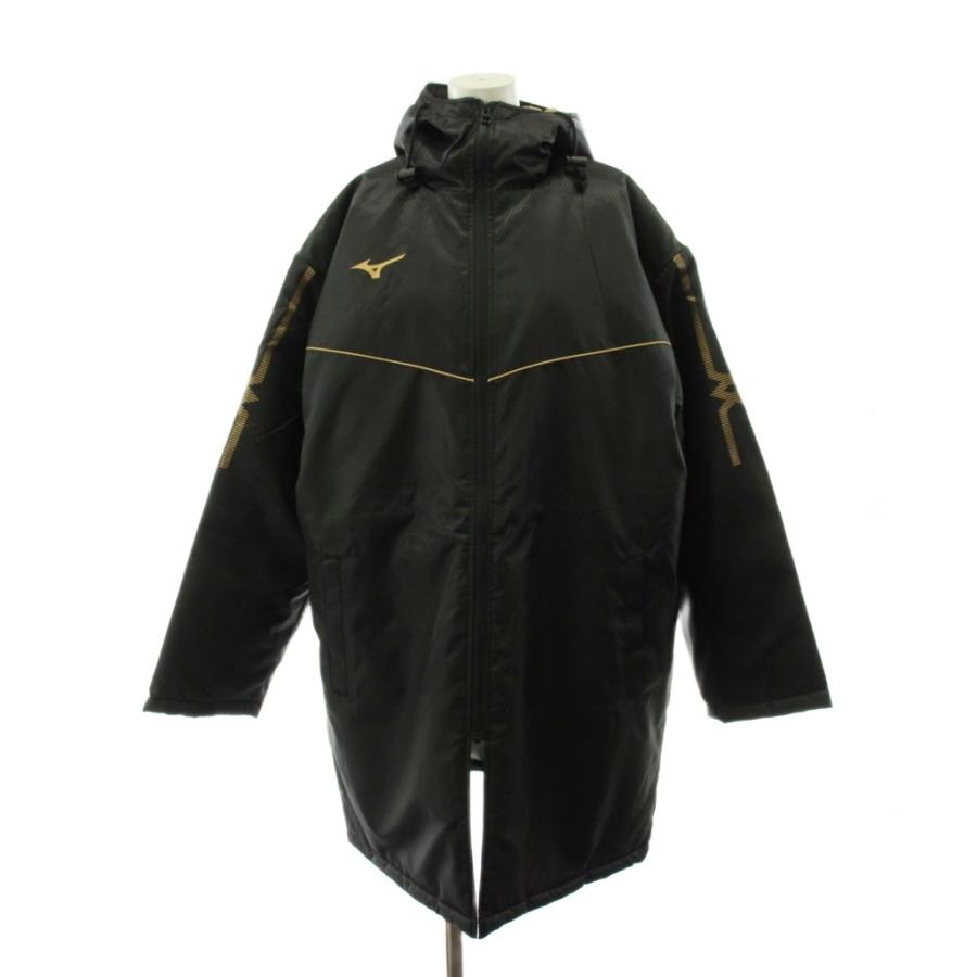 ミズノ ベンチコート ロング 黒 ミズノ MIZUNO ベンチコート ロング丈 フード ロゴ 中綿 F 黒 ブラック