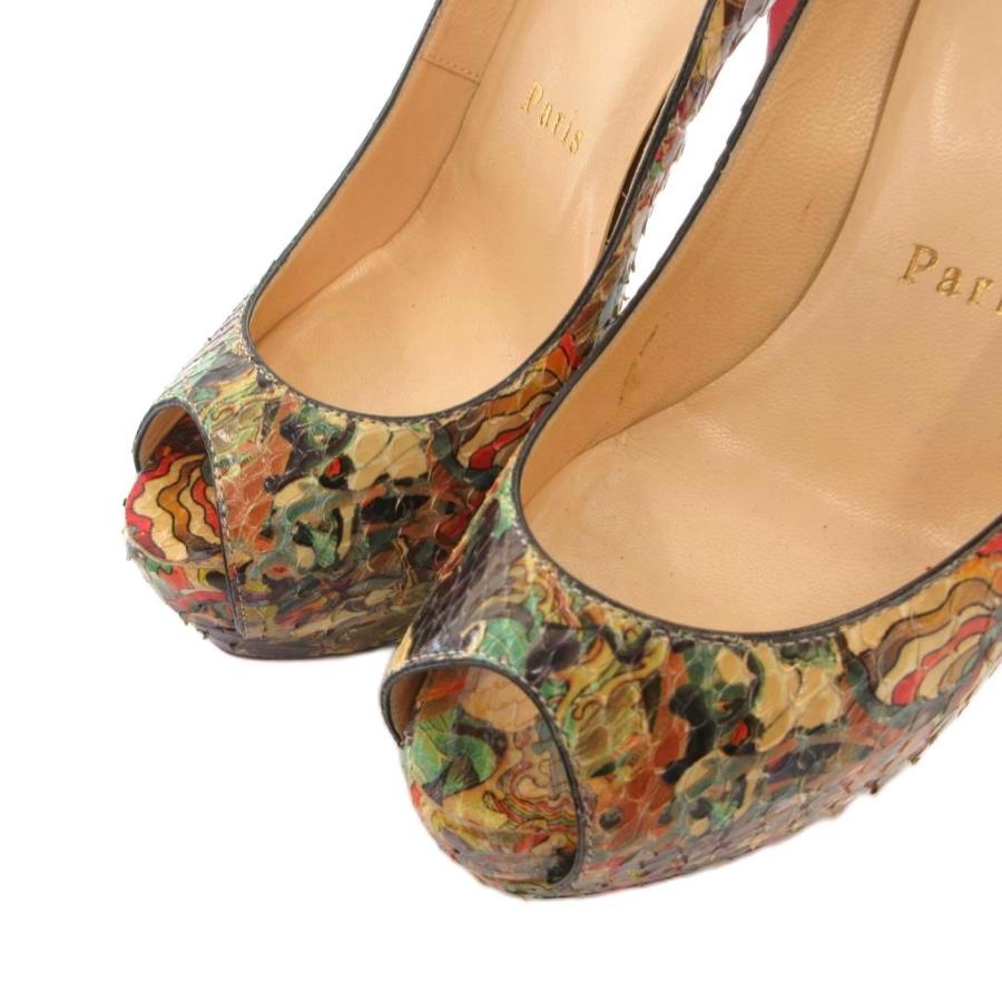クリスチャンルブタン Christian louboutin パンプス オープントゥ パイソンレザー ハイヒール 34 マルチカラー /FF ■GY62_2