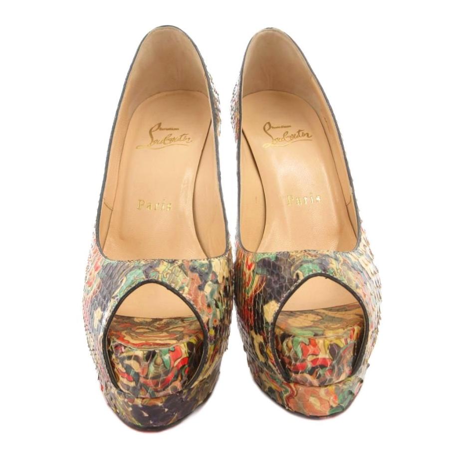 クリスチャンルブタン Christian louboutin パンプス オープントゥ パイソンレザー ハイヒール 34 マルチカラー /FF ■GY62_3