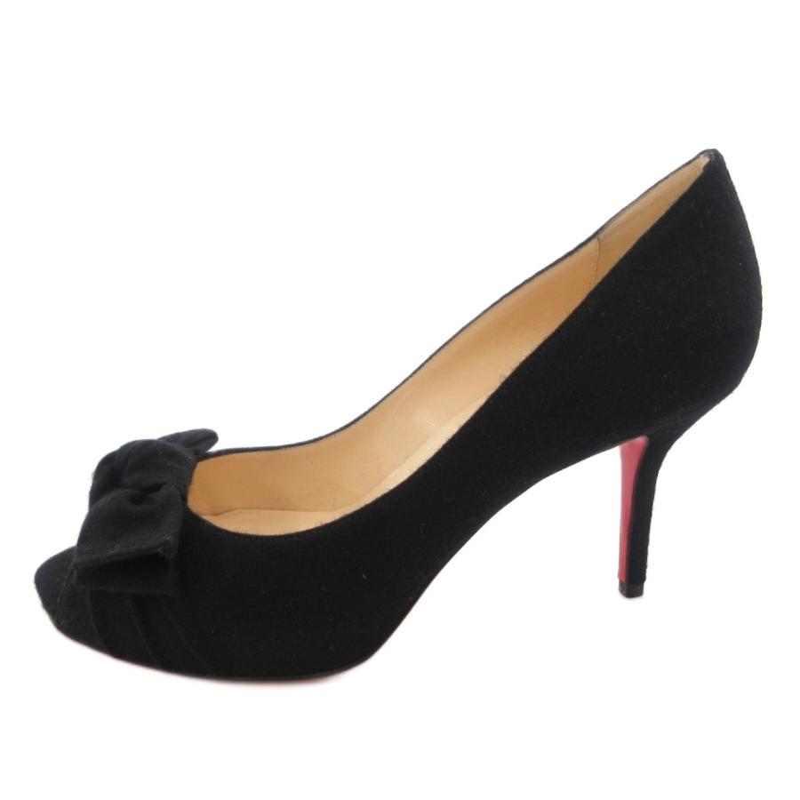 クリスチャンルブタン Christian louboutin リボンパンプス オープントゥ 37.5 黒 ブラック /FF ■GY62 レディース_1