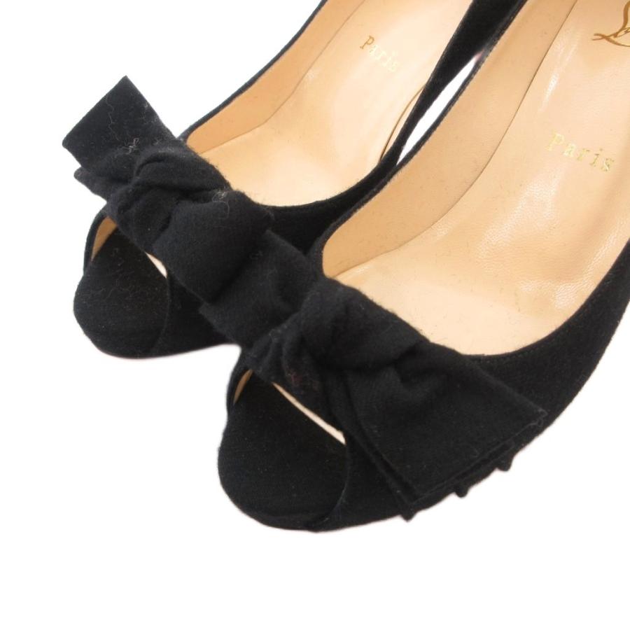 クリスチャンルブタン Christian louboutin リボンパンプス オープントゥ 37.5 黒 ブラック /FF ■GY62 レディース_2