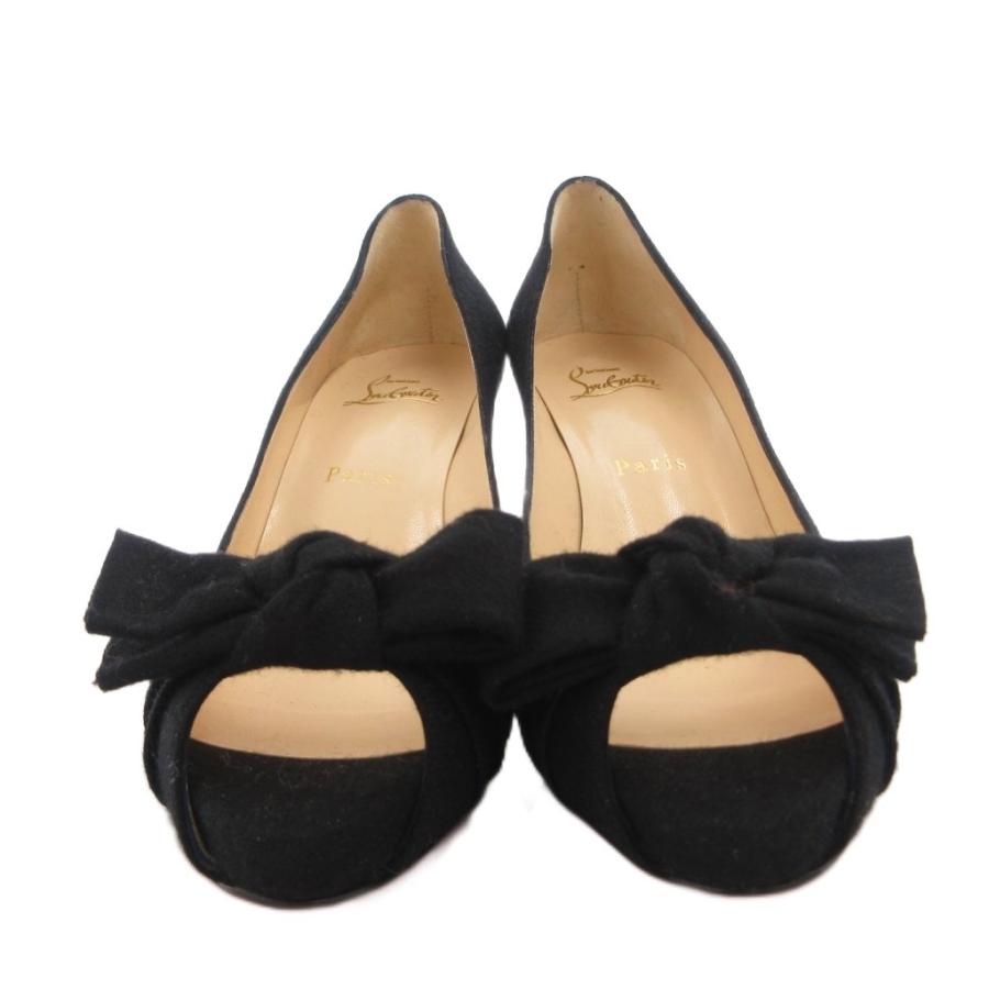 クリスチャンルブタン Christian louboutin リボンパンプス オープントゥ 37.5 黒 ブラック /FF ■GY62 レディース_3