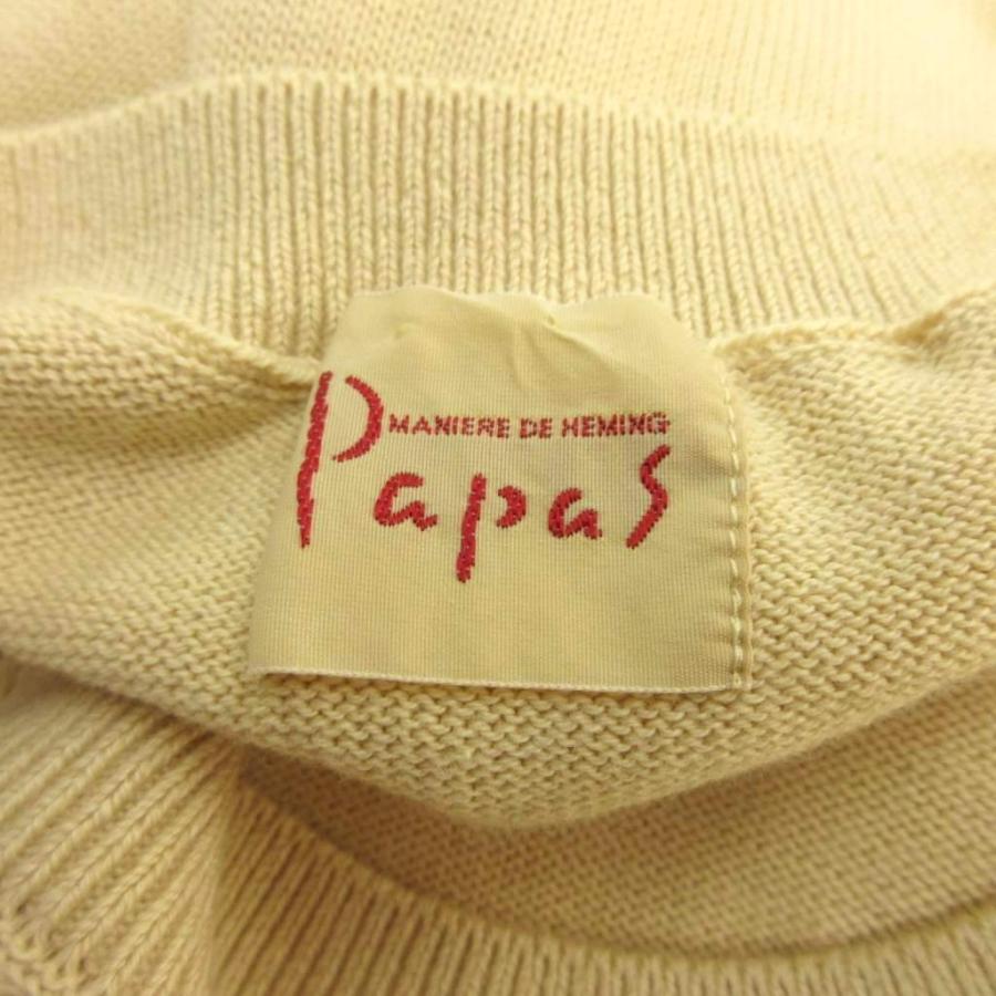 パパス Papas ニット セーター カシミヤ 黄 イエロー 無地 クルー 