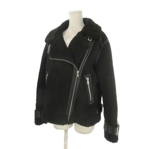 美品　ZARA　レディース　フェイクムートン　ダブルライダースジャケット　肉厚 ZARA（ザラ） ライダースジャケット フェイクムートン S 黒 ブラック