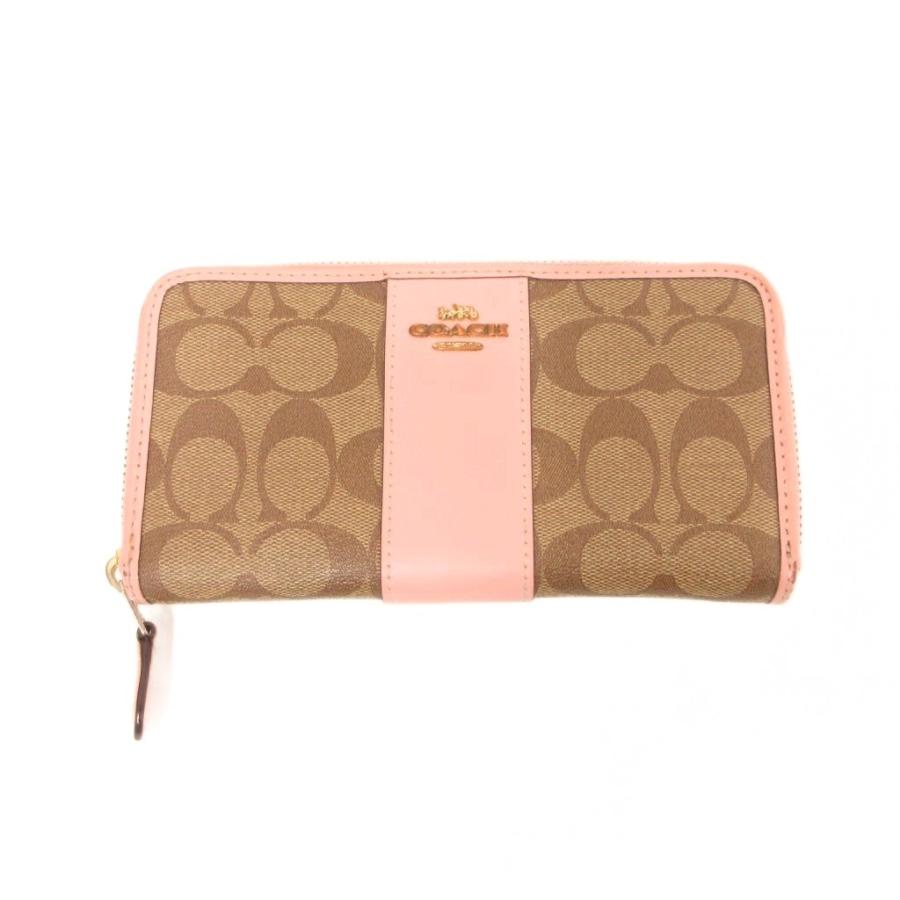 COACH（コーチ） 長財布 ウォレット ベージュ ピンク シグネチャー柄 
