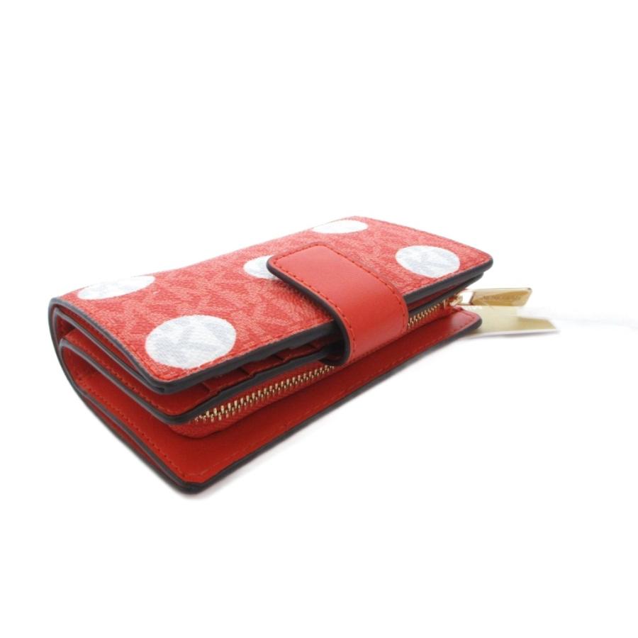【極美品】マイケルコース　折り財布　MKゴールド金具　総柄　レッド　カード　小銭 未使用品 マイケルコース MICHAEL KORS タグ付き 二つ折り財布