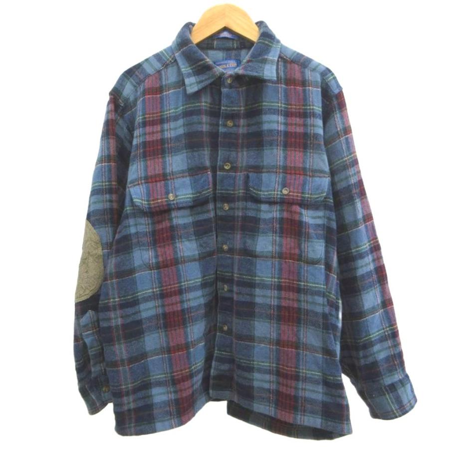 ペンドルトン PENDLETON シャツ ウール L 青 ブルー 赤 レッド 