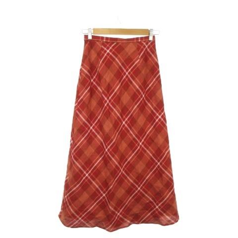 美品 SCAPAスキャパ リネン100% チェック柄 ロングワンピース 38 麻 スキャパ SCAPA スカート 麻 リネン 38 赤 レッド チェック柄 ロング丈
