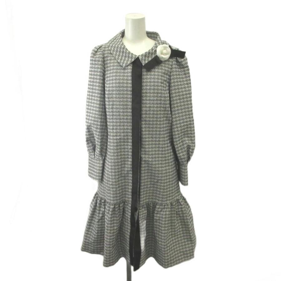 【エムズグレイシー】美品 ワンピース ブラック 総柄 38 レディース エムズグレイシー M'S GRACY ワンピース 38 グレー 黒 ブラック 千鳥格