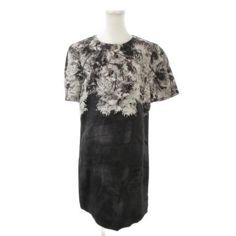 Giambattista Valli 中古 (目立った傷や汚れなし) ジャンバティスタヴァリ GIAMBATTiSTA VALLi ワンピース シルク 絹 XS グレー フォトプリント 花柄 半袖 ラウンドネック /AO22