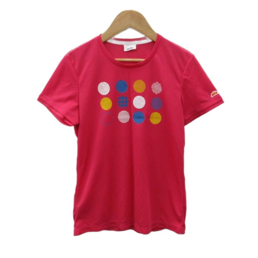 エレッセ★テニスウェア★激レア★ラインストーン エレッセ ellesse テニスウエア カットソー Tシャツ M ピンク ドット柄