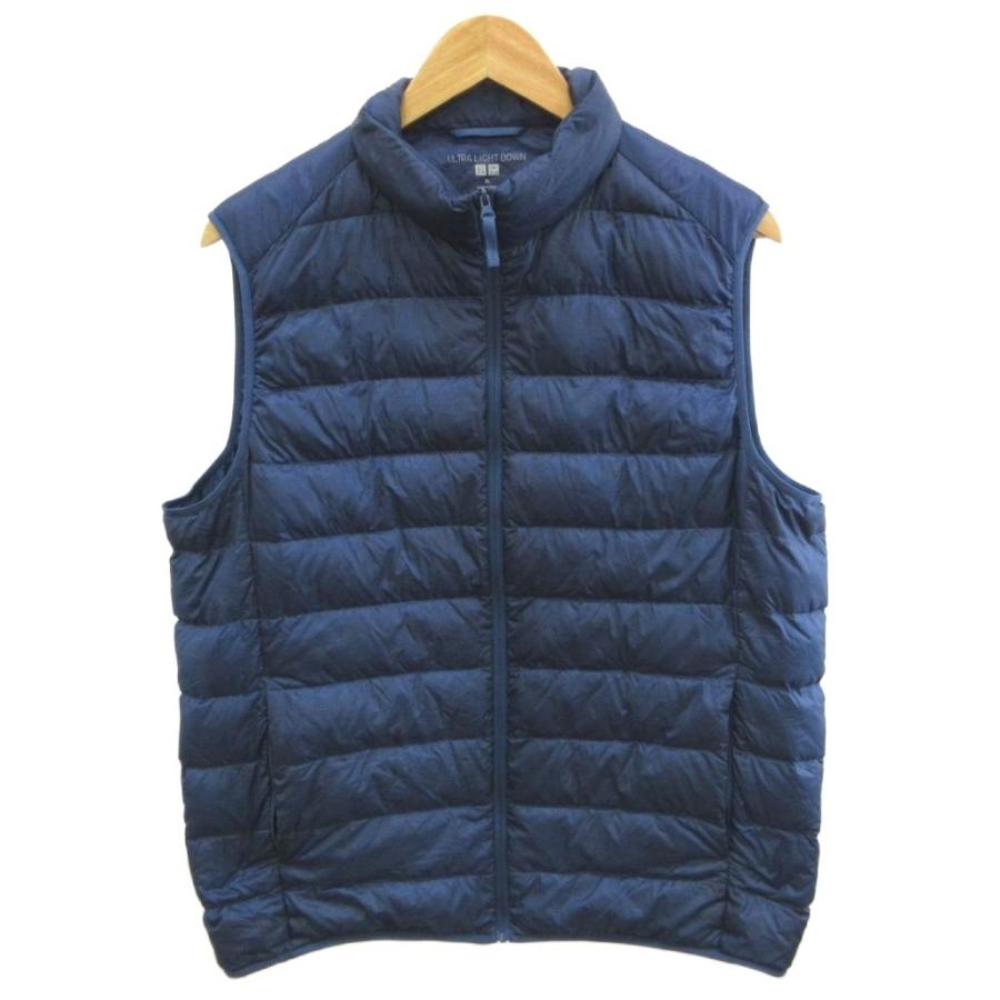 ユニクロ（UNIQLO） ダウンベスト XL 紺 ネイビー 無地 スタンドカラー