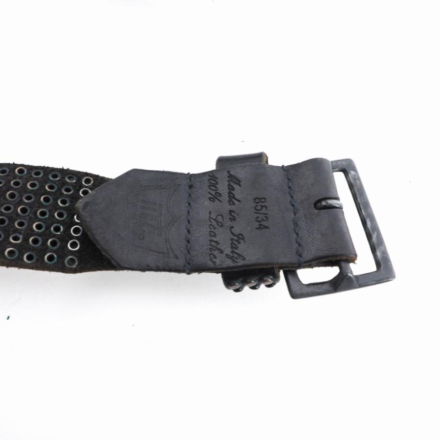 H.T.C. スタッズ付きブラックレザーベルト 34インチ HTC エイチティーシー 5連 スタッズ レザーベルト ブラック Size