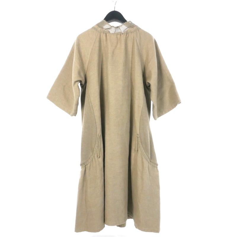 【中古】ハート Haat イッセイミヤケ ISSEI MIYAKE カシミヤ混 ワンピース ドレス 半袖 レース 3 グレージュ ハート Haat イッセイミヤケ ISSEI MIYAKE カシミヤ混 ワンピース