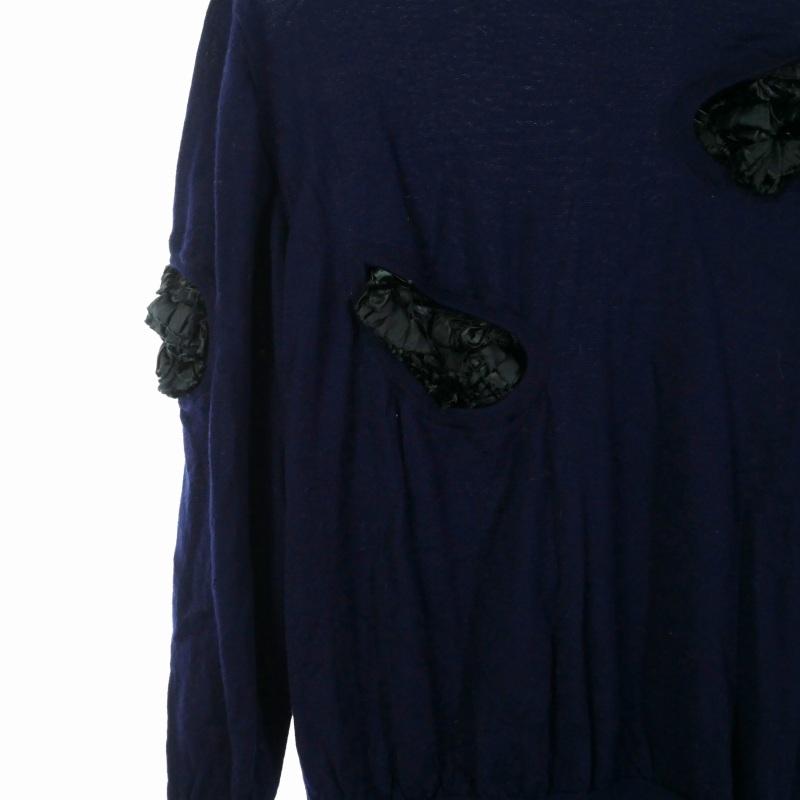 トーガ プルラ TOGA PULLA ウール フリルニット セーター 36 ネイビー