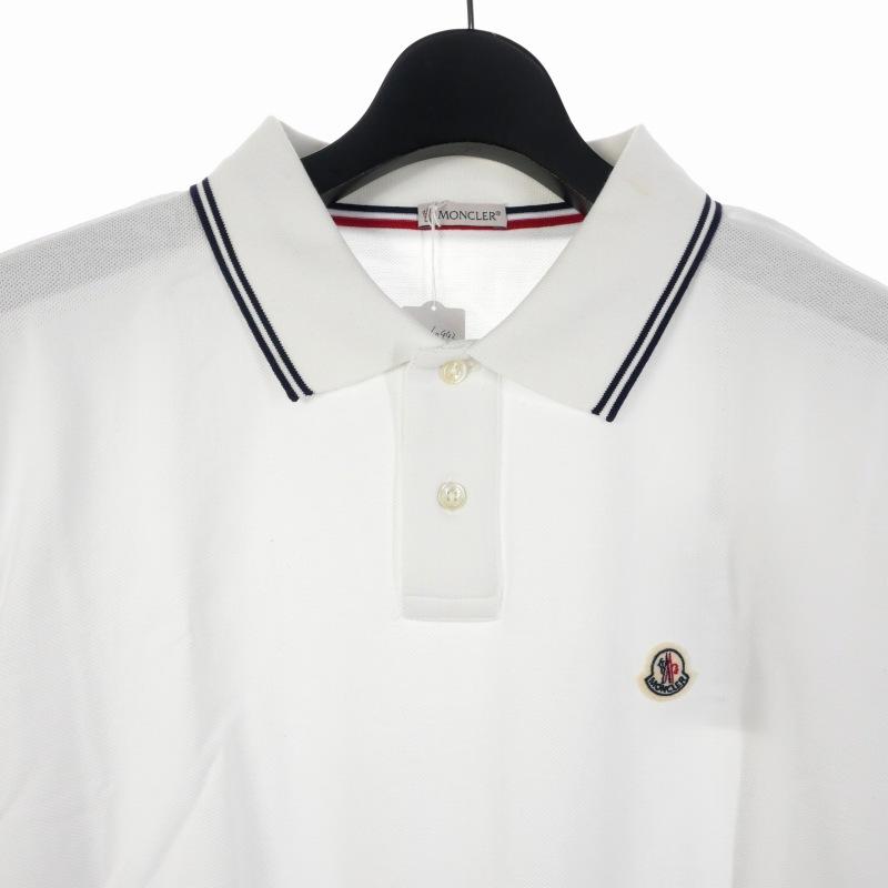 【美品】MONCLER モンクレール　ポロシャツ ホワイト　XXL MONCLER（モンクレール） ポロシャツ 半袖 ワンポイント 刺繍 XXL