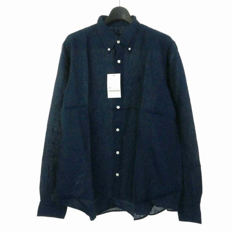ソフ SOPH. ワンポイント 刺?ロゴ リネン シャツ 長袖 XL ネイビー 紺