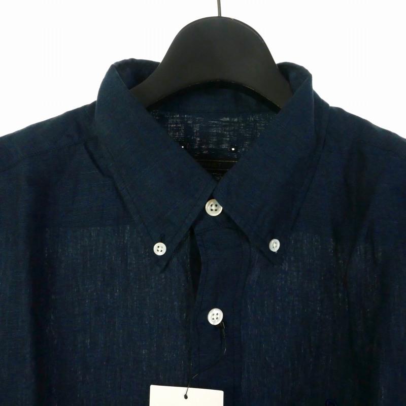 ソフ SOPH. ワンポイント 刺?ロゴ リネン シャツ 長袖 XL ネイビー 紺