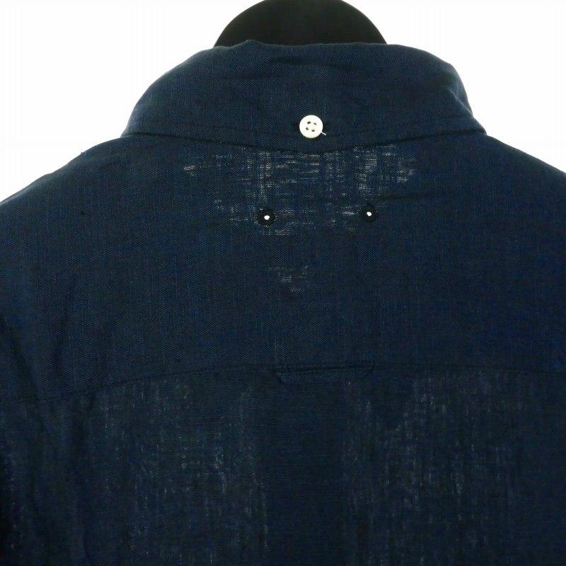 ソフ SOPH. ワンポイント 刺?ロゴ リネン シャツ 長袖 XL ネイビー 紺