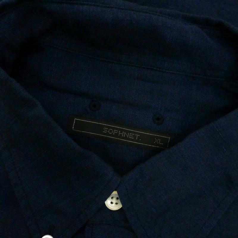 ソフ SOPH. ワンポイント 刺?ロゴ リネン シャツ 長袖 XL ネイビー 紺