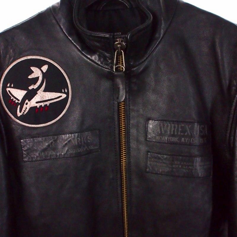 【中古】アヴィレックス AVIREX AGED WAPPEN STAND ZIP RIDERS ライダースジャケット 上着 L ブラック 黒 783-4250012 メンズ AVIREX（アヴィレックス） AVIREX AGED WAPPEN STAND ZIP RIDERS