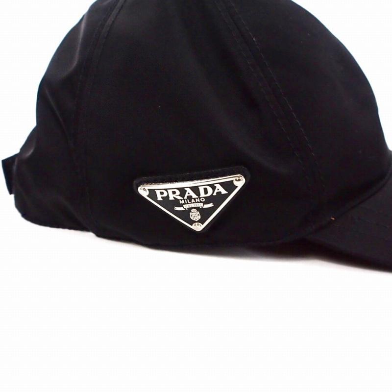PRADA 黒 帽子 Lサイズ PRADA（プラダ） ロゴ ナイロンキャップ 帽子 L ブラック 黒 メンズ