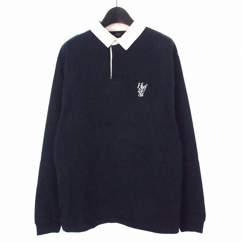 ハフ HUF ラガーシャツ ポロシャツ 長袖 M ネイビー 紺 メンズ 