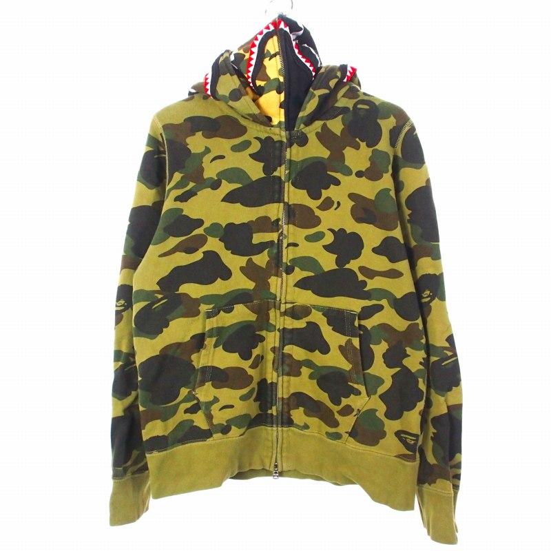大人気 A BATHING APE ライトイエローカモフラシャークパーカー L アベイシングエイプ A BATHING APE 1ST CAMO MULTI LOGO SHARK FULL