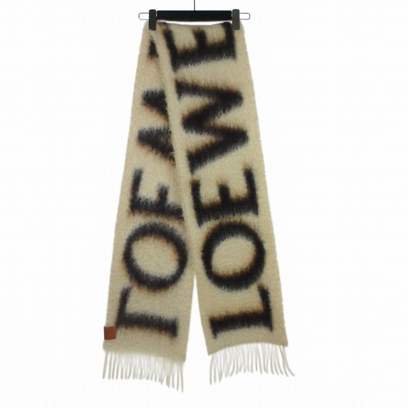 LOEWE ベージュ ウール マフラー フリンジ付き メーカー直営