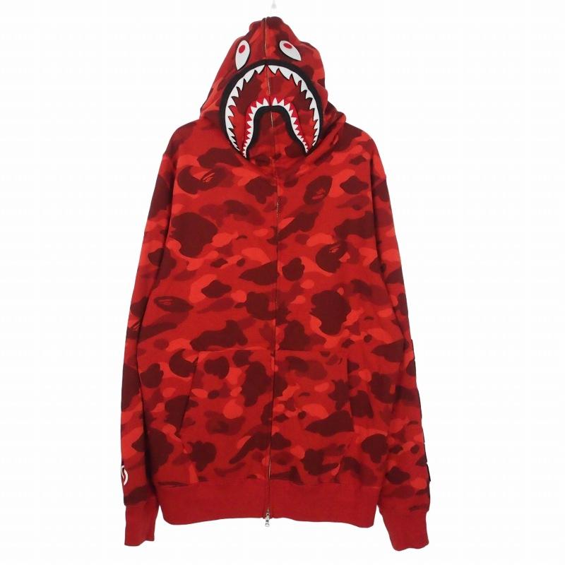 BAPE シャーク フルジップ パーカー 赤 カモ A BATHING APE（アベイシングエイプ） A BATHING APE COLOR CAMO SHARK