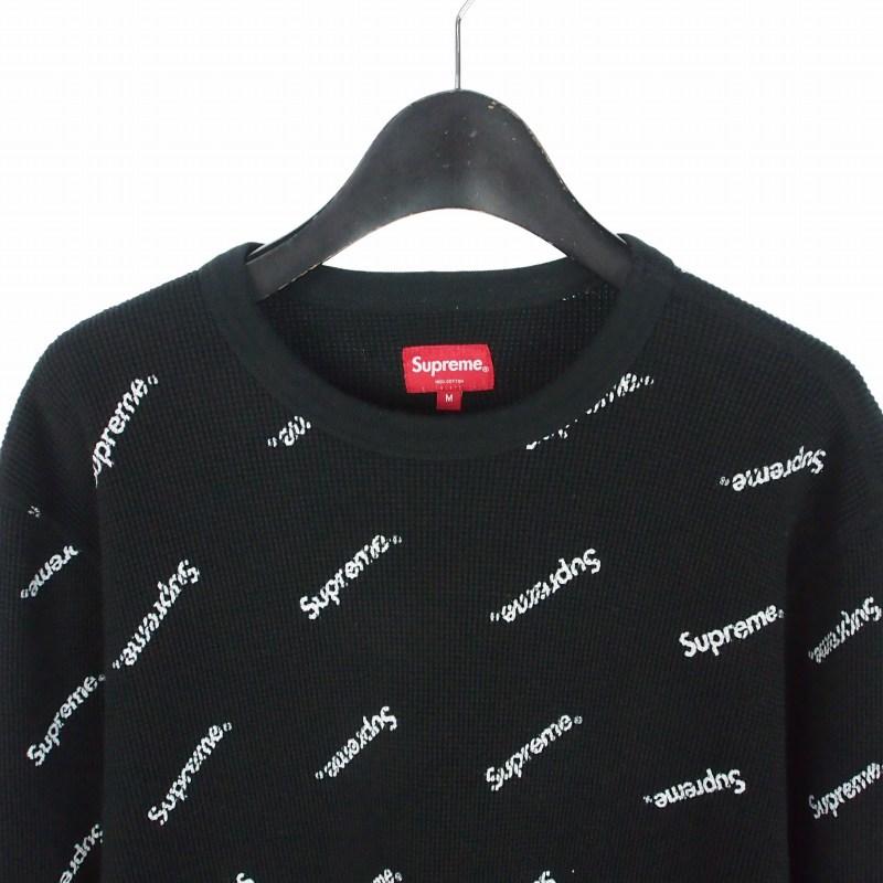 Supreme リボン柄 ブラック 長袖カットソー S サーマル Supreme（シュプリーム） SUPREME 15AW Logo Waffle Thermal ロゴ