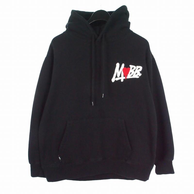 MOBB パーカー ブラック ハートロゴ モブ MOBB ハートドリップワッペンフーディー ハートデザインパーカー