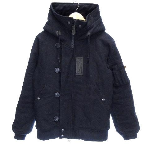 中古 アルファ Alpha 中綿 コート ジャケット 裏ボアフード付き ウール 長袖 厚手 無地 M 紺 ネイビー アウター メンズ 公式サイト