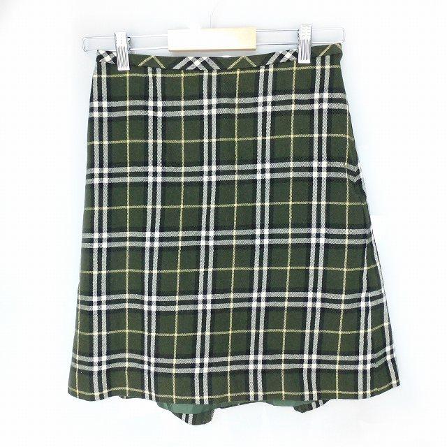 バーバリーズブルーレーベル スカート フレア ひざ丈 チェック ウール  