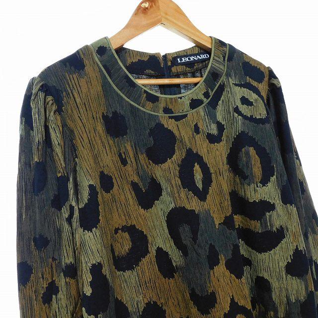 超美品レオナール定番シルクウールハイネックトップスカットソーヒョウ