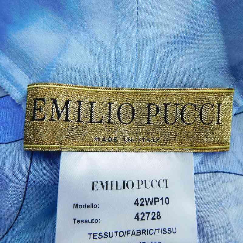 エミリオプッチ EMILIO PUCCI プッチ柄 シルク混 チュニック ノースリーブ Vネック コットン 薄手 青 白 ブルー ホワイト レディース｜vectorpremium｜09