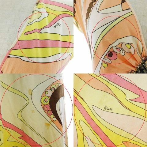 エミリオプッチ EMILIO PUCCI プッチ柄 シルクワンピース ドレス 半袖 Vネック 薄手 36 ピンク 黄 イエロー ☆AA★ /TYM レディース｜vectorpremium｜07