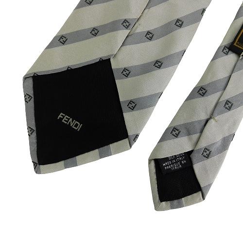 フェンディ FENDI ロゴネクタイ 紳士 ビジネス シルバー シルク